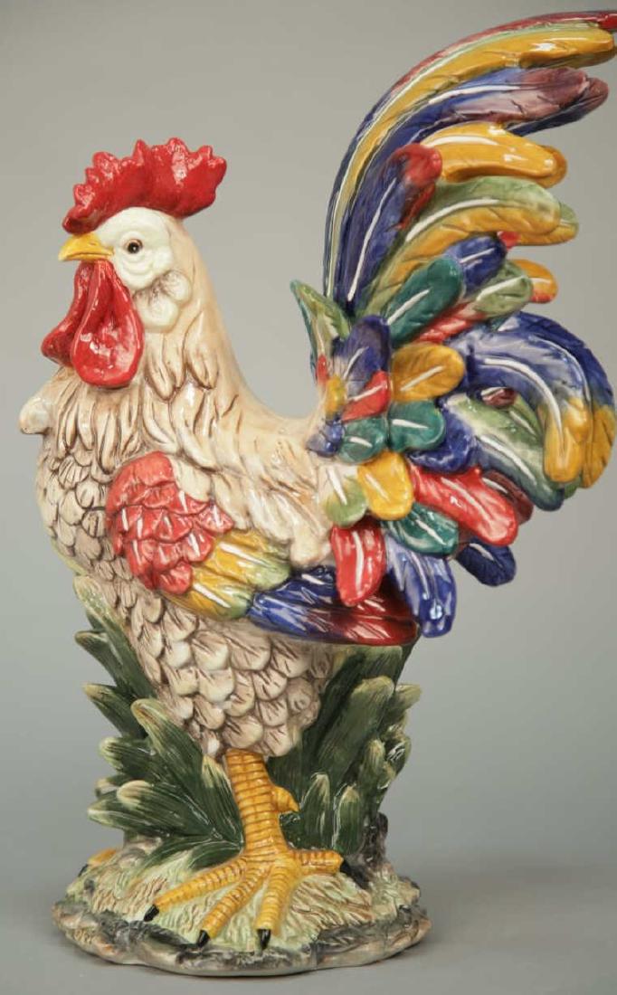 Large Italian Glazed Ceramic Rooster Statue (1 of 7)