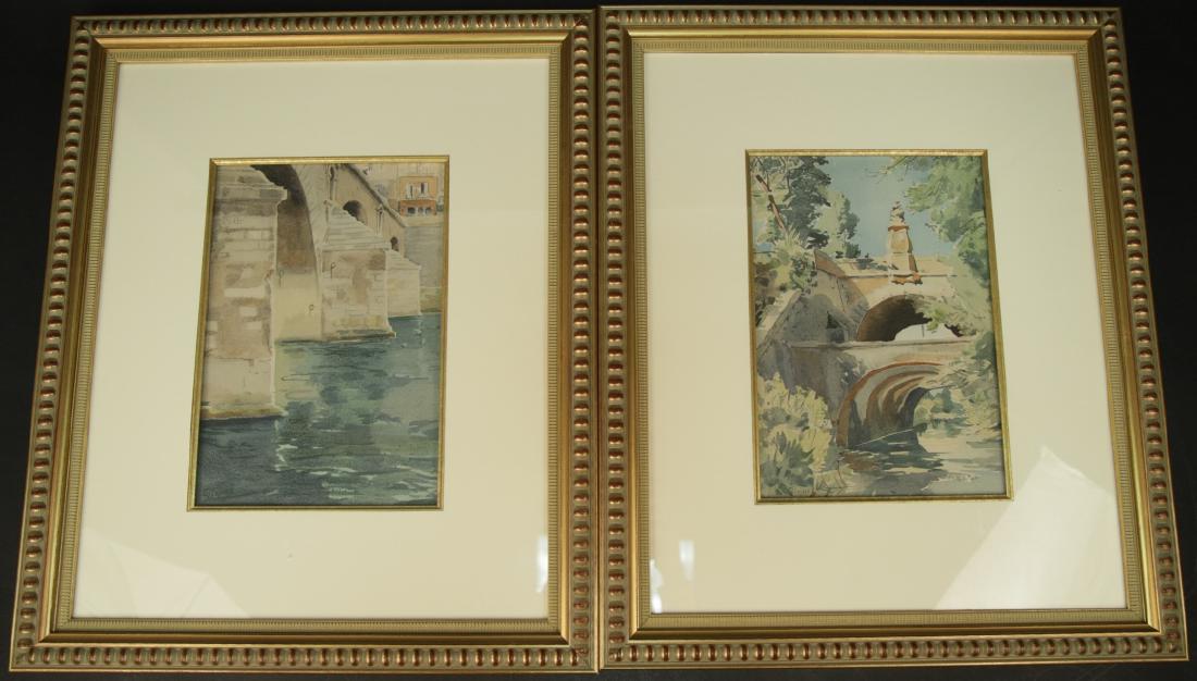 Pair Framed French Watercolor Prints River Scenes (1 of 5)
