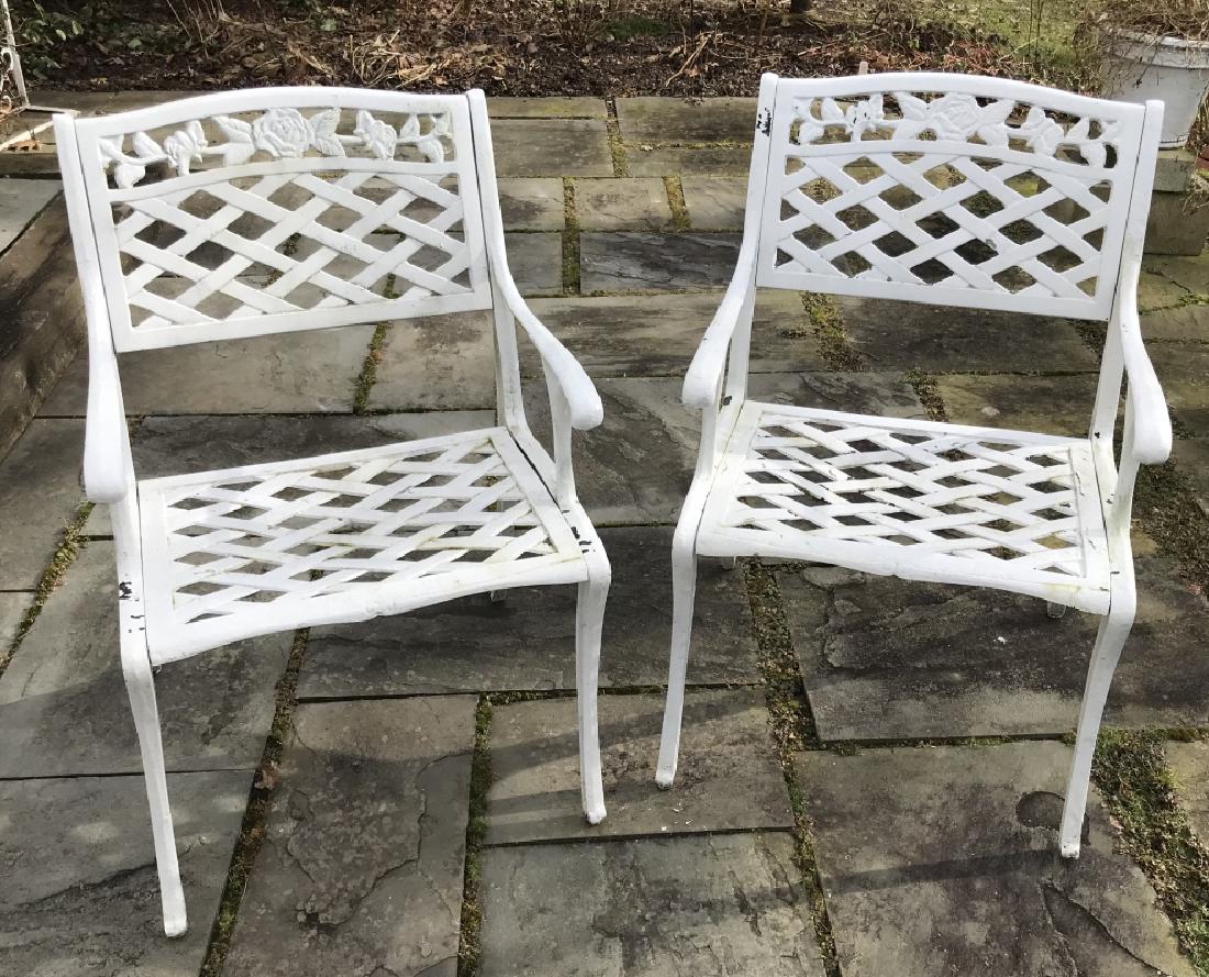 Pair Outdoor Cast & Painted Metal Armchairs (1 of 2)