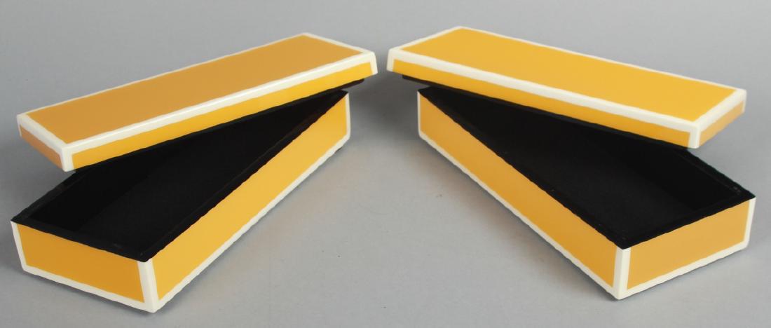 Pair Contemporary Yellow/White Lacquer Wood Boxes (1 of 5)