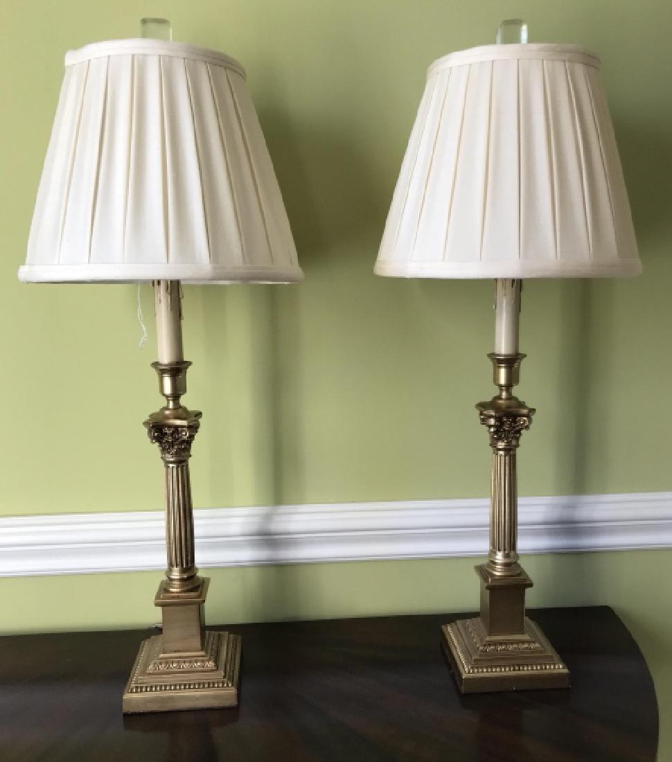 Pair of Gold Tone Column Form Table Lamps