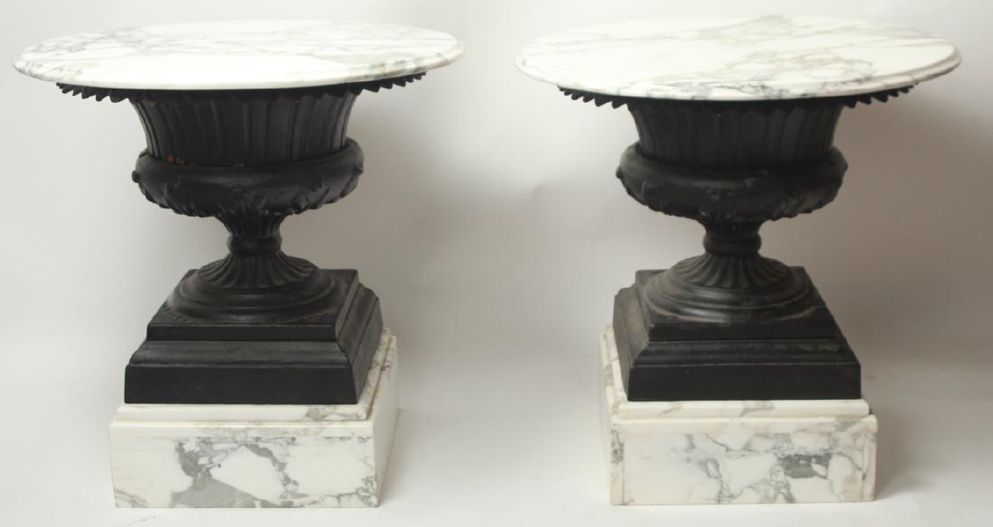 Pair Cast Iron Urn and Marble Side Tables (1 of 7)