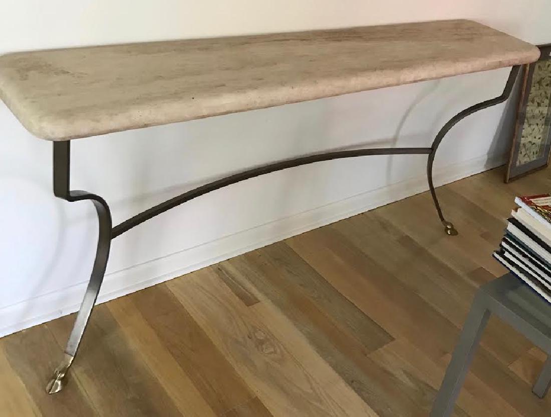 Travertine, Brass & Chrome Console Table (1 of 4)