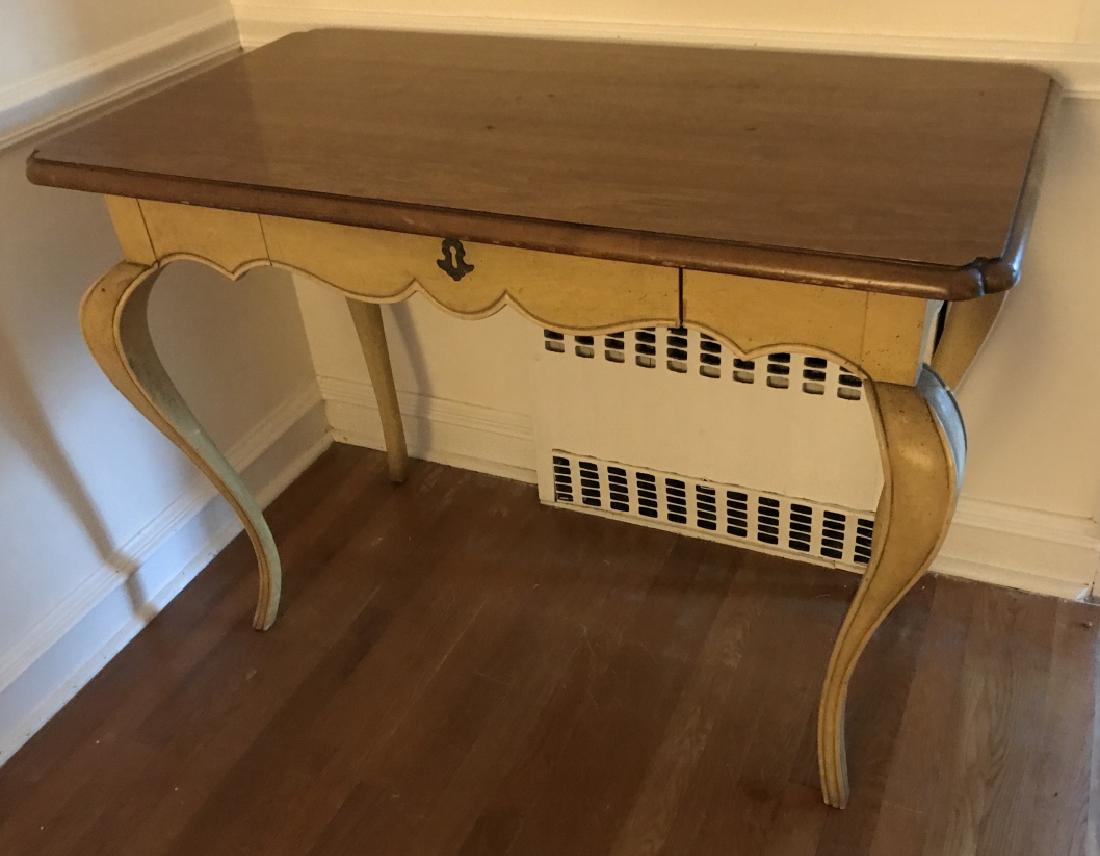French Country Provencal Style Desk / Vanity: French Country Provencal Style Desk / Vanity. Painted and natural wood. Cabriole legs. Measures 30 x 41.5 x 22.5 inches. Property of a Westchester County, New York country estate.