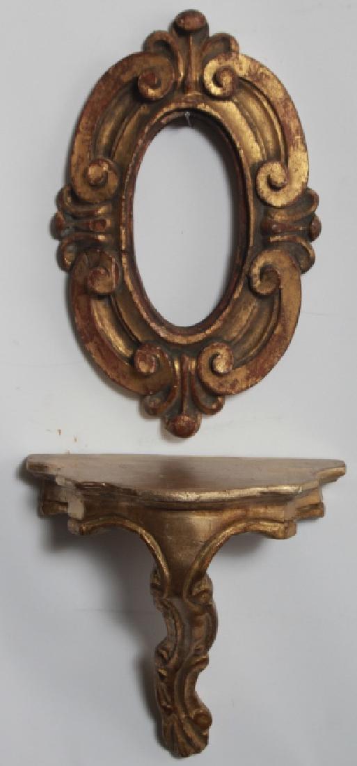 Italian Florentine Style Wood Wall Bracket & Frame: Italian Florentine Style Wood Wall Bracket & Frame. Carved wood and gilt decorated. Bracket measures 7 inches in height.