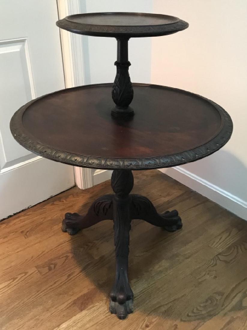 Antique Mahogany Carved Pedestal Tiered End Table (1 of 5)