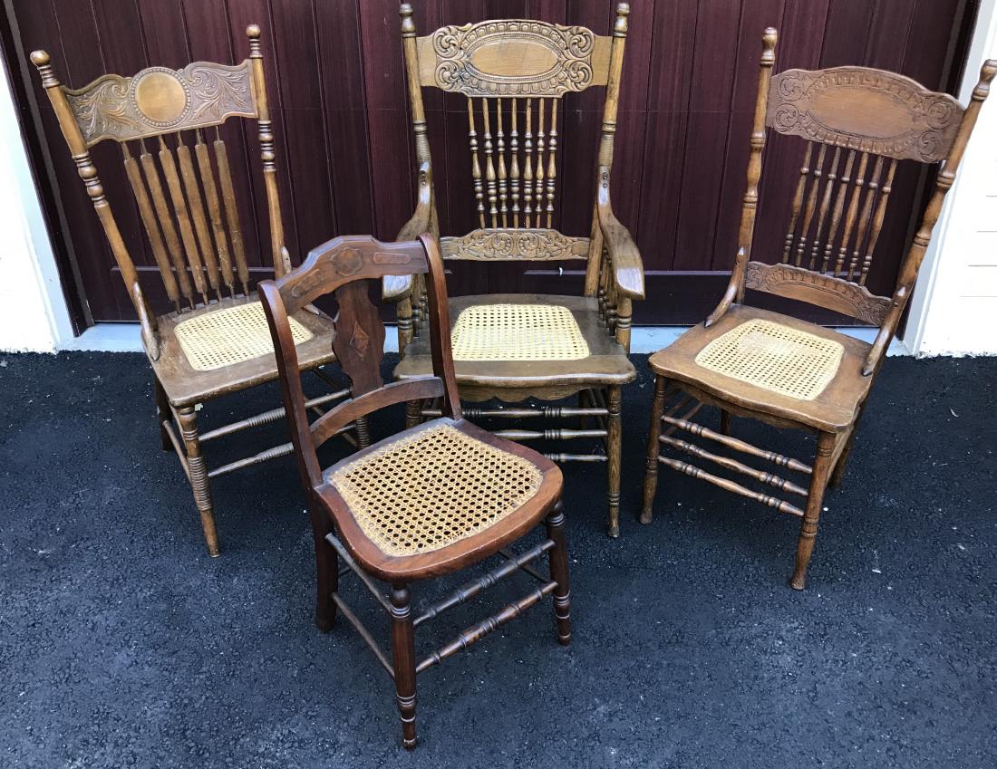 Four Antique Carved Oak & Carved Seat Chairs (1 of 5)