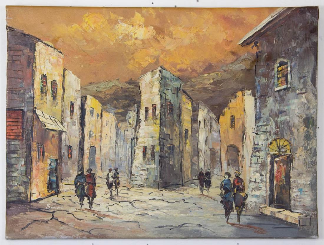 Signed Original Italian Street Scene Oil Painting (1 of 2)