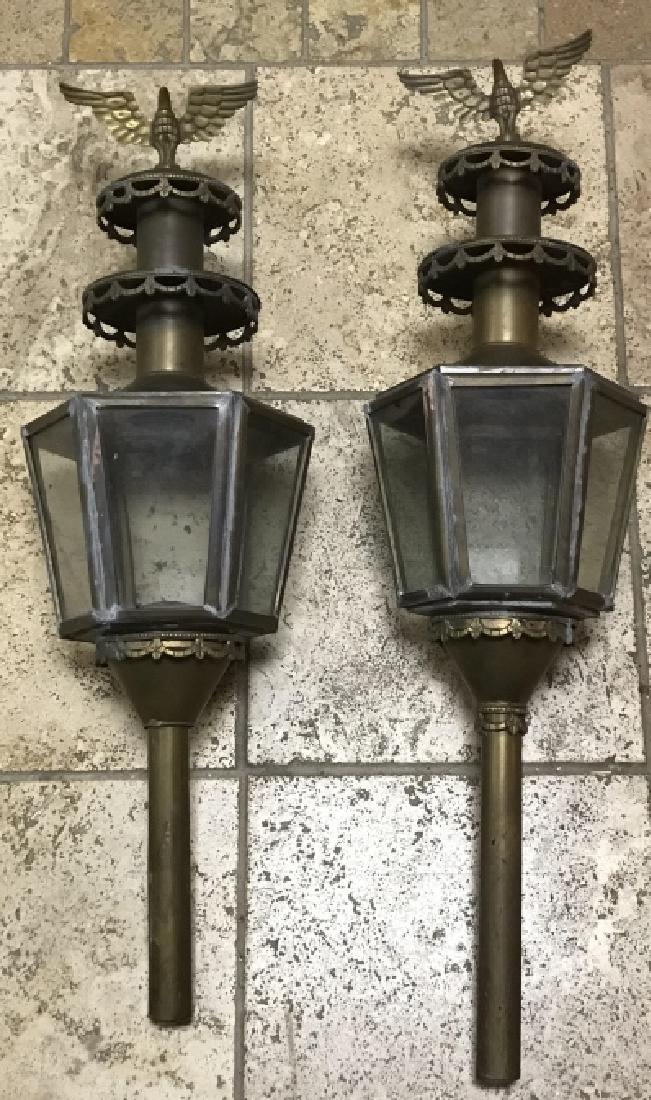 Pair Brass Federal Style Lanterns W Figural Eagle (1 of 6)