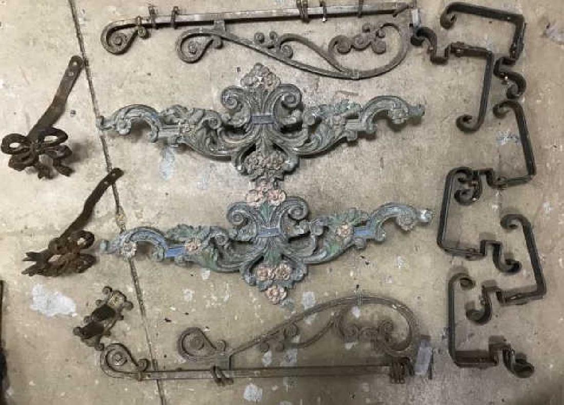 Victorian Curtain Swing Arms, Brackets, Plaques: Victorian Curtain Swing Arms, Brackets, Plaques. Matching set with floral hand painted plaques. Plaques measure 18 inches x 7 inches.