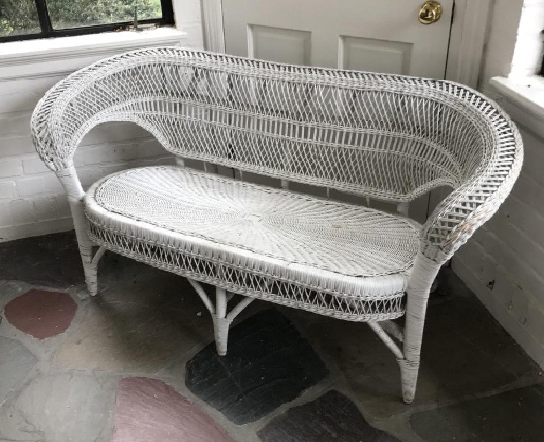 Vintage White Painted Wicker Bench / Settee (1 of 3)