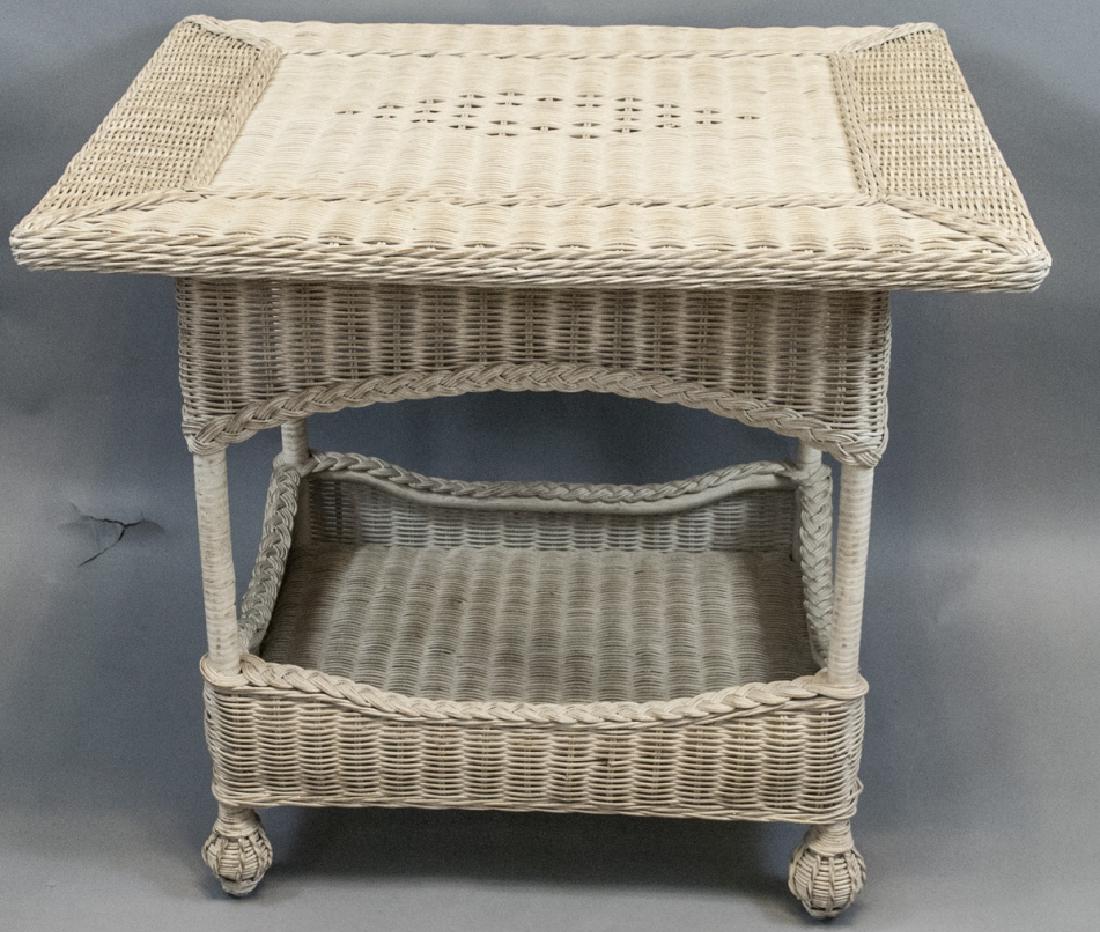 Vintage White Wicker Outdoor Coffee Table (1 of 3)