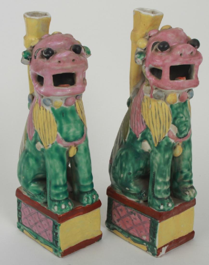 Pair Antique Chinese Figural Foo Dog Candle Sticks (1 of 6)
