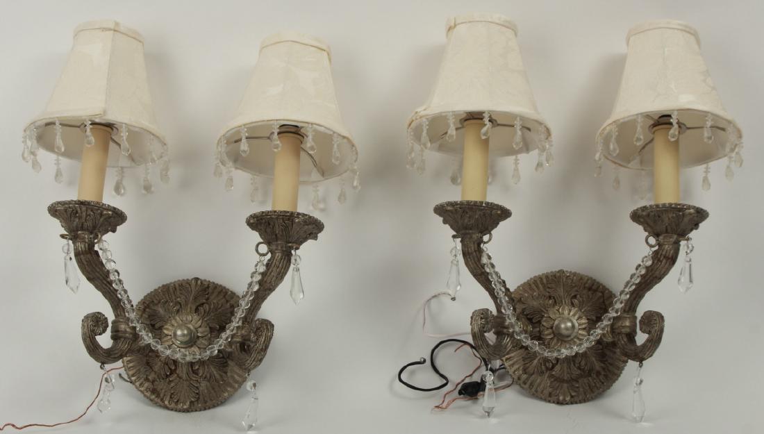 Pair Pewter Tone French Provincial Wall Sconces