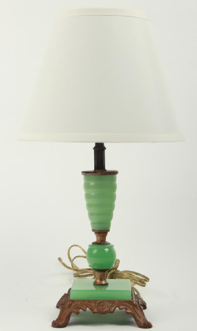 Art Deco Jadeite Glass & Gilt Metal Table Lamp (1 of 8)
