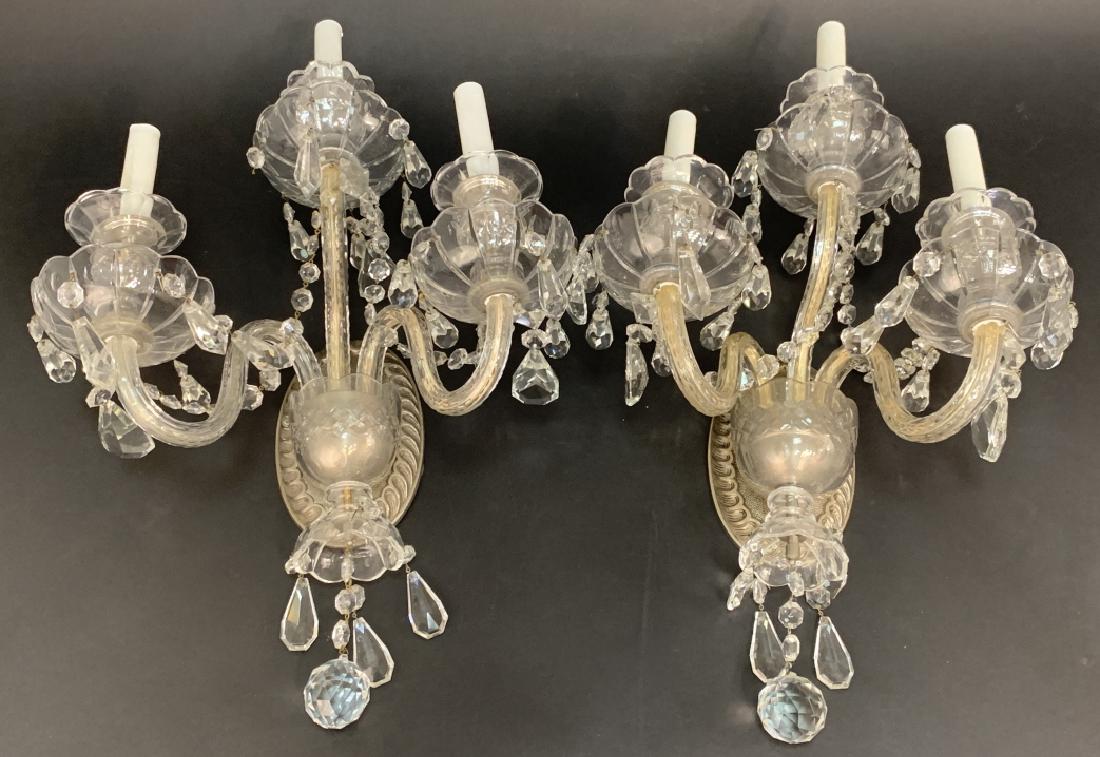 Pair Vintage Venetian Crystal Triple Arm Sconces (1 of 8)