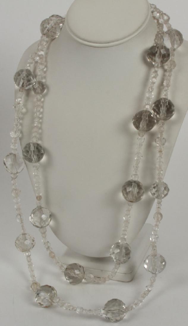 Two Necklaces w Vintage Cut Crystal & Glass Beads: Two Necklaces w Vintage Cut Crystal & Glass Beads. Hand cut antique beads newly strung. Smaller beads test as quartz on the Presidium. Longer measures 34 inches in length.