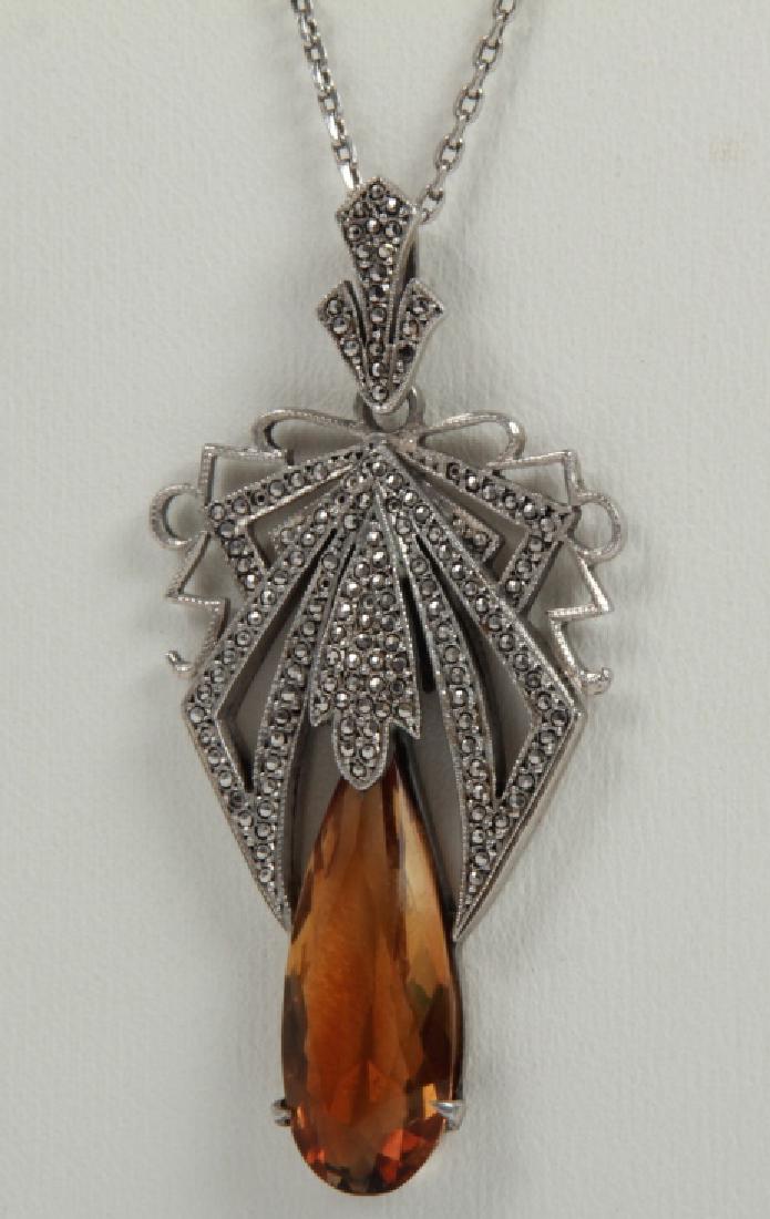 Antique Art Deco Citrine Marcasite Silver Necklace (1 of 5)