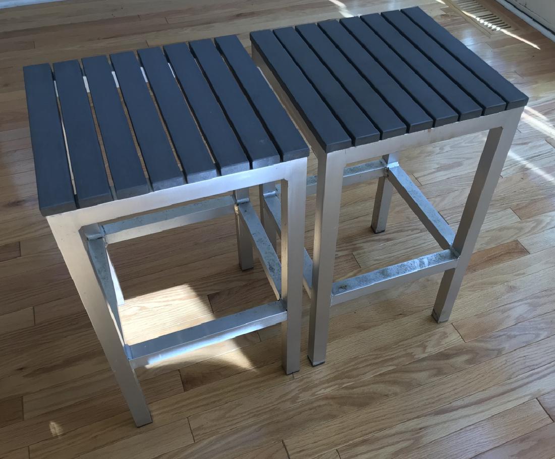 Pair Contemporary Wood Slat Top Bar Counter Stools (1 of 4)