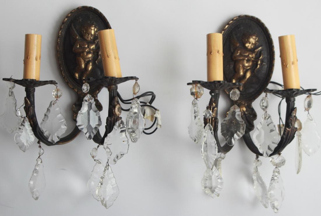 2 Victorian Cast & Gilt Metal Double Arm Sconces (1 of 5)