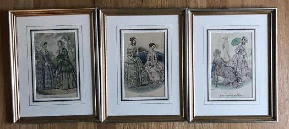 Three Antique Framed French Fashion Prints (1 of 4)