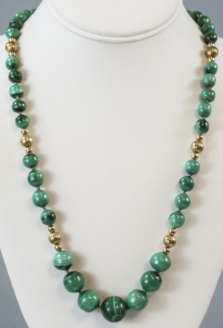 Estate Carved Malachite Bead Hand Knotted Necklace (1 of 7)