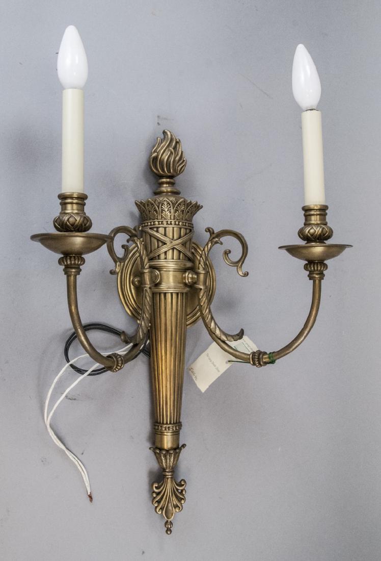 Art Nouveau Brass Double Arm Torch Wall Sconce (1 of 8)