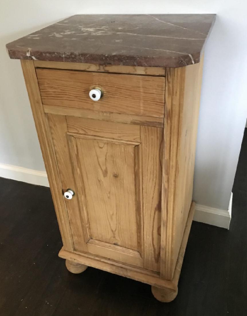 Antique Pine Wood & Marble Night Stand Cabinet (1 of 3)