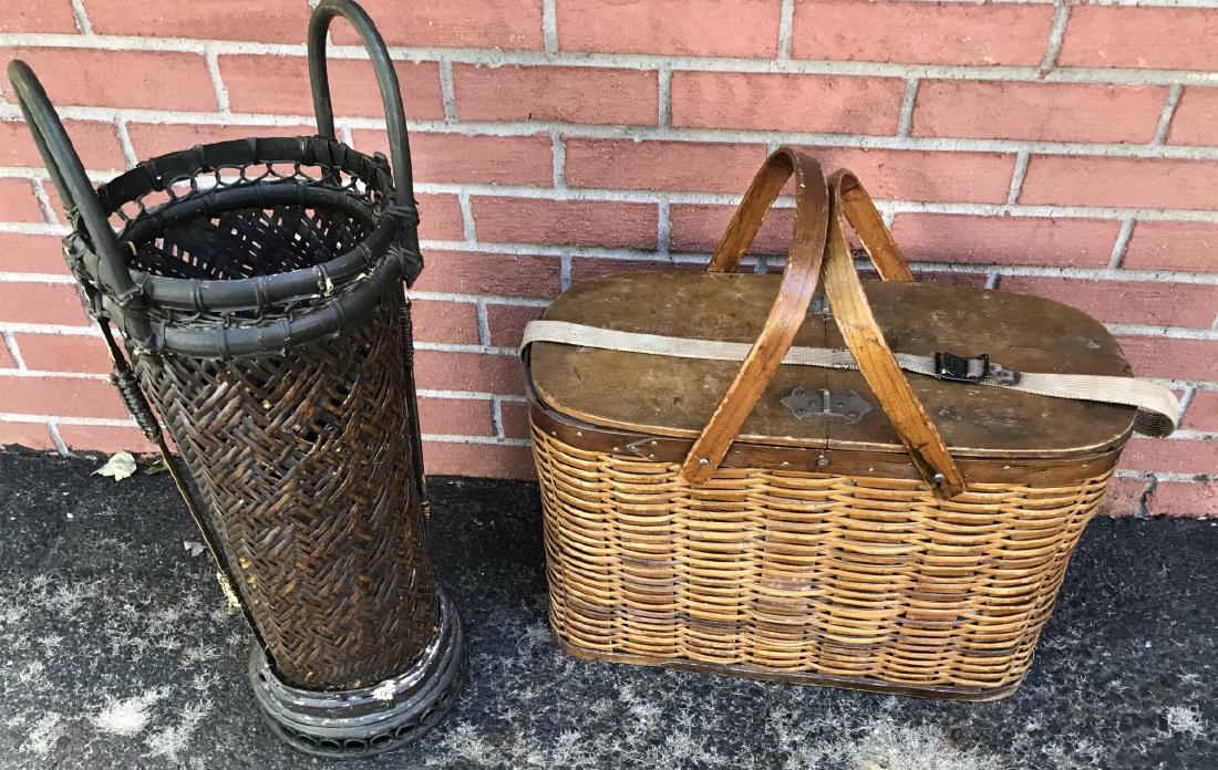 Woven Basket Umbrella Stand & Picnic Basket (1 of 3)