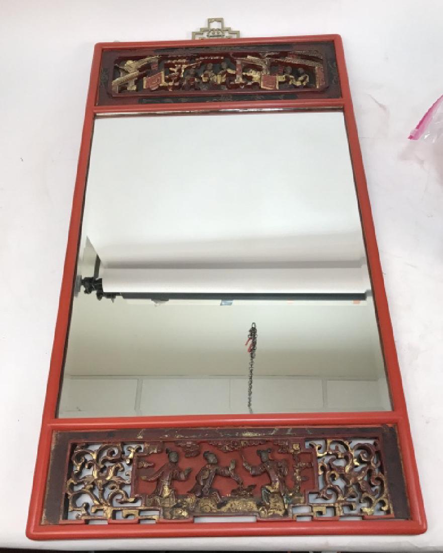 Hand Carved & Gilt Chinese Beveled Mirror (1 of 3)