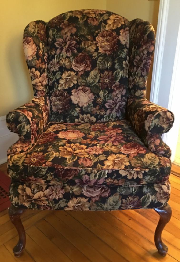 Queen Anne Style Upholstered Wing Back Arm Chair (1 of 5)