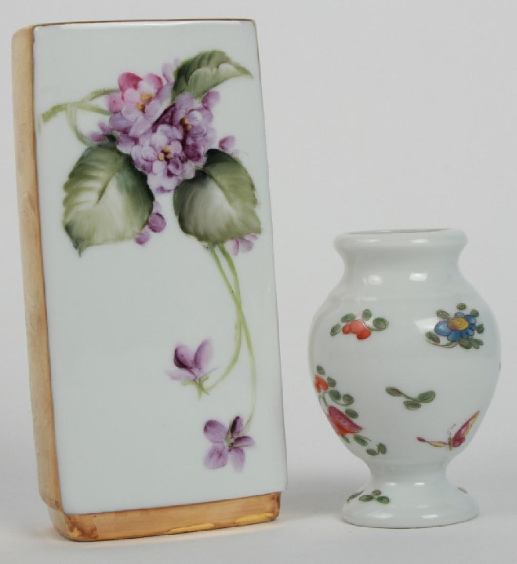 2 Small Porcelain Hand Painted Limoges France: 2 Small Porcelain Hand Painted Limoges France. One vase carries the Limoges makers mark, the other says hand painted by WIlma Mauchardt. Largest is 6 inches tall.