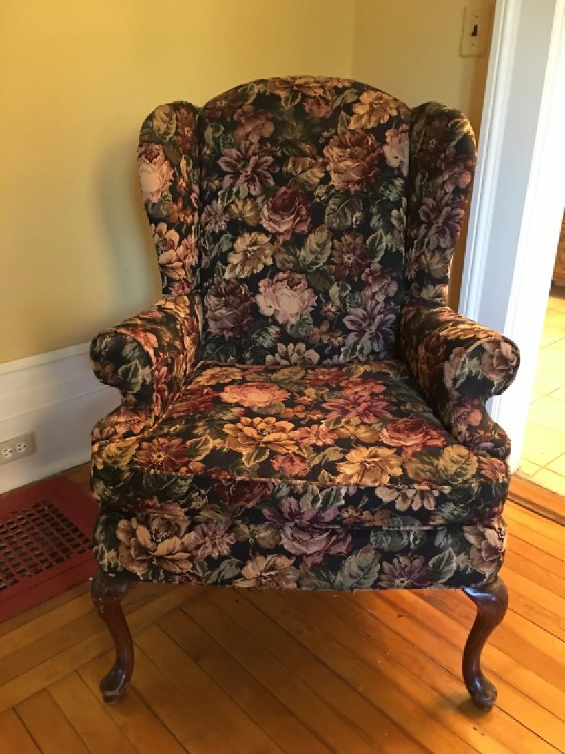 Queen Anne Style Upholstered Wing Back Arm Chair (1 of 5)