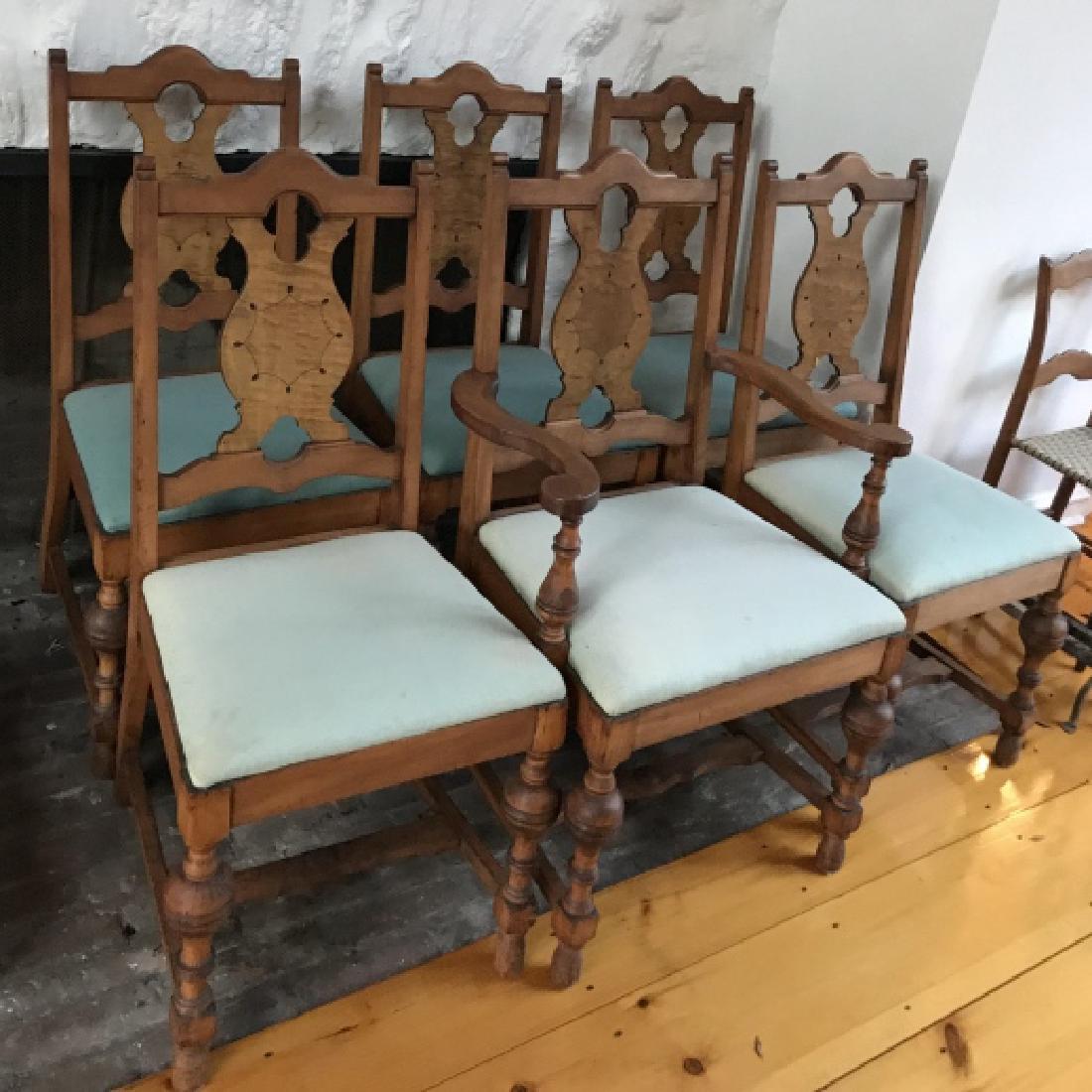 Six English Tudor / Jacobean Revival Dining Chairs: Six English Tudor / Jacobean Revival Dining Chairs. Measures 39 x 19 x 18 inches. Property of a Westchester County, New York country estate.