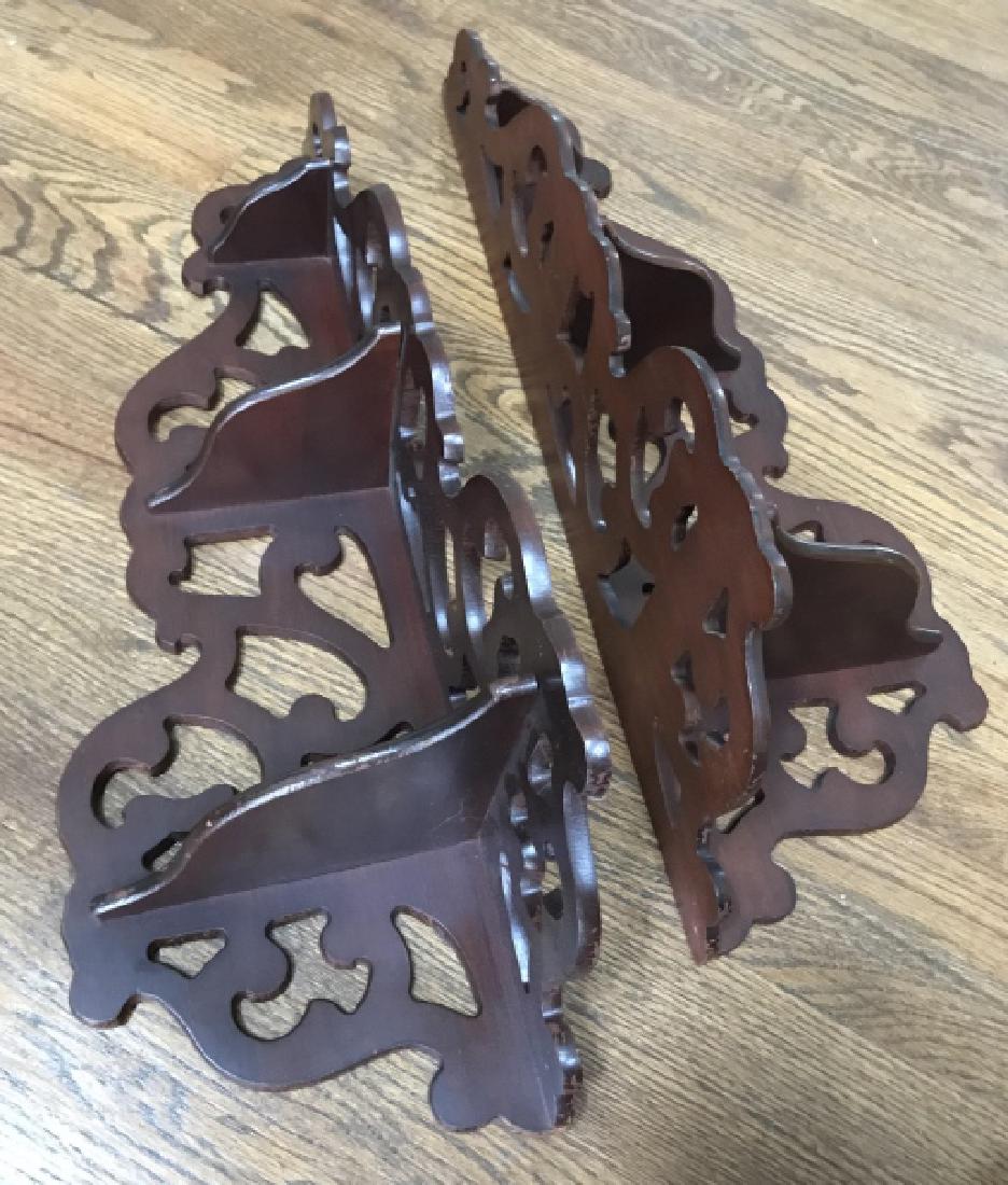 Pair Antique Fretwork Etagere Wall Hanging Shelves (1 of 3)