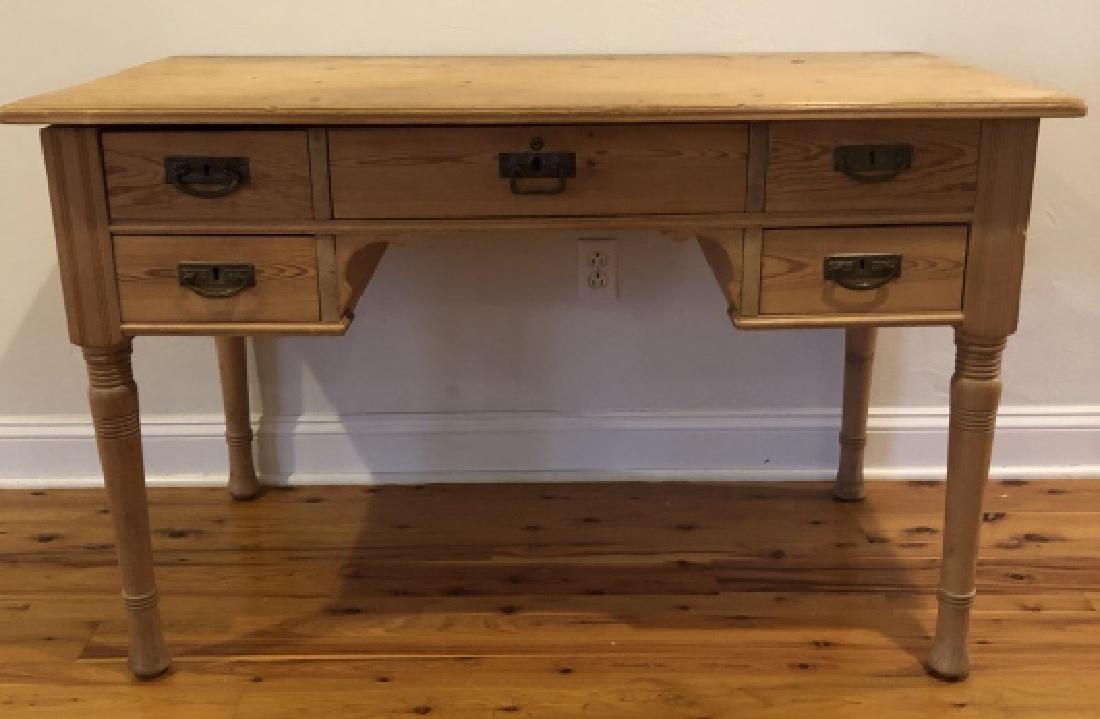 Vintage Pine Desk Turned Legs 5 Drawers (1 of 3)