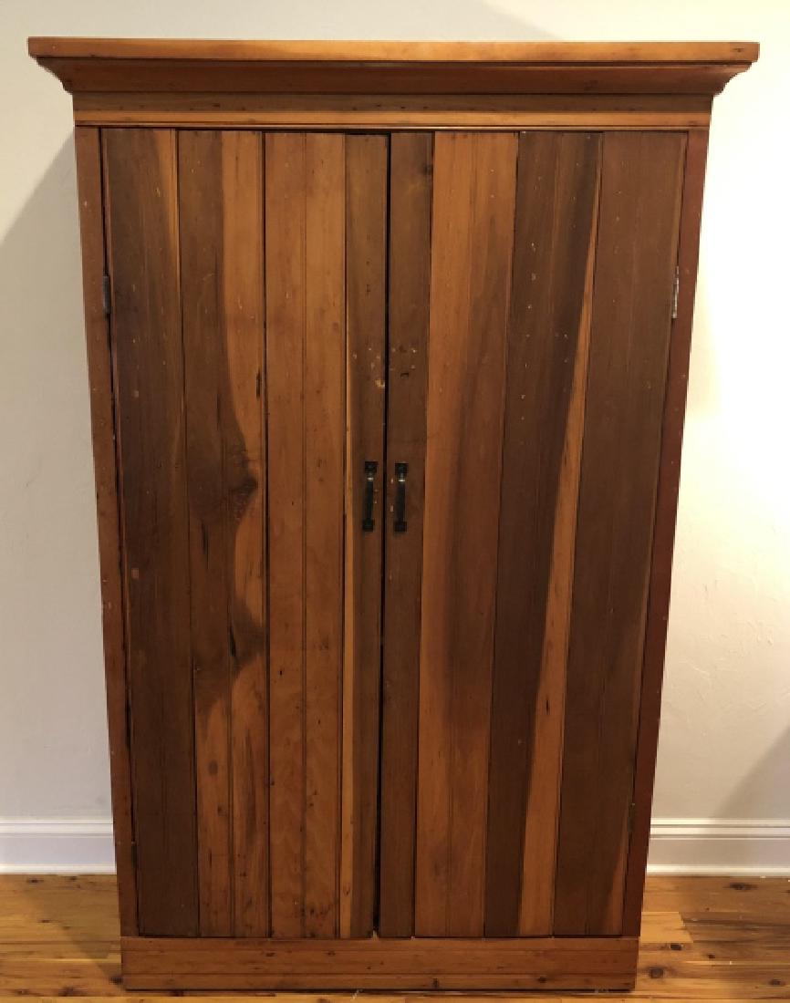 Antique Slatted 2 Door Pine Wardrobe (1 of 5)
