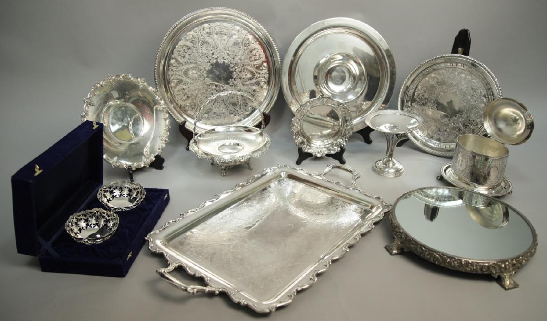 Collection of Silver Plate Serve Ware Incl. Towle: Collection of Silverplate Serve Ware Incl. Towle. This lot includes 10 pieces of silver plate serve ware items and decorative objects, including pieces by Towle and Reed & Barton. Largest piece measur