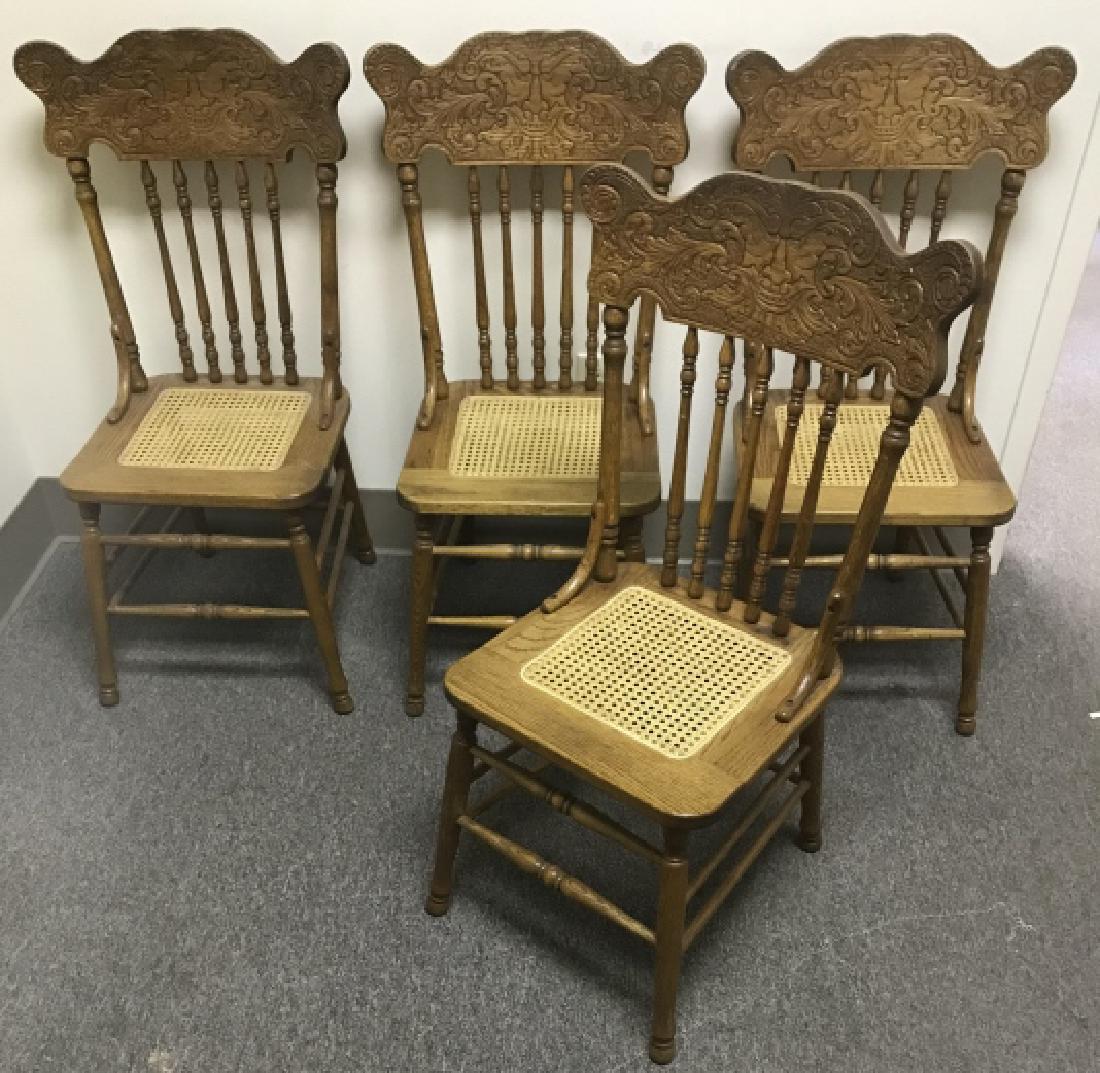 4 Antique Victorian Carved Oak Caned Side Chairs (1 of 6)