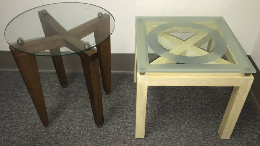 2 Custom Wooden Base & Glass Top End / Side Tables