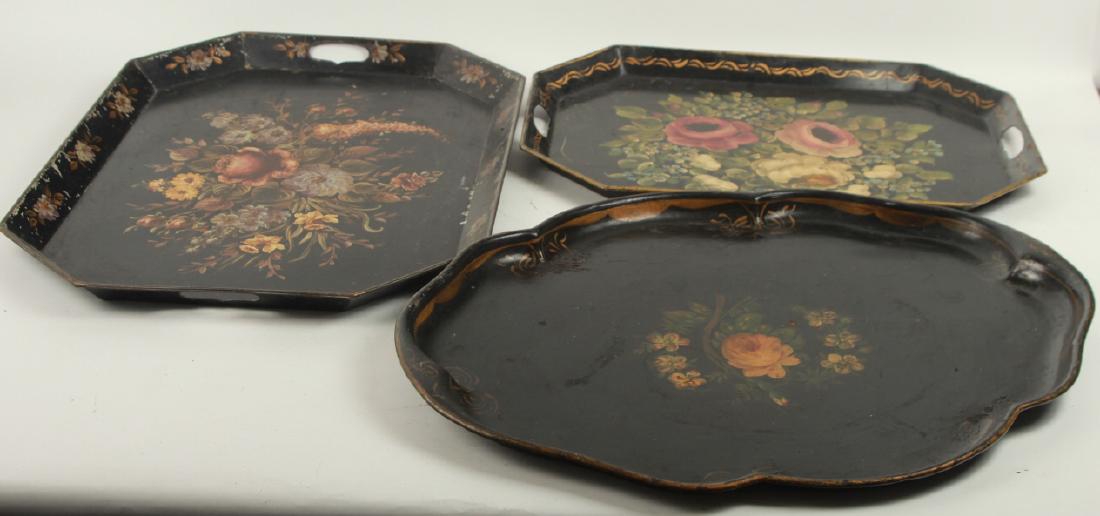 3 Very Large Antique Hand Painted Tole Trays (1 of 10)