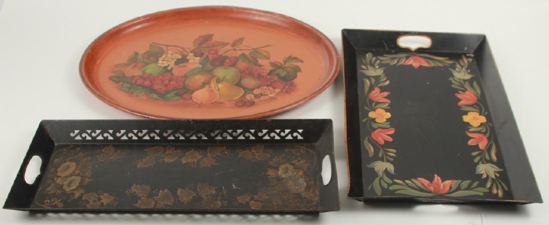 3 Antique Tole Hand Painted Metal Trays (1 of 7)