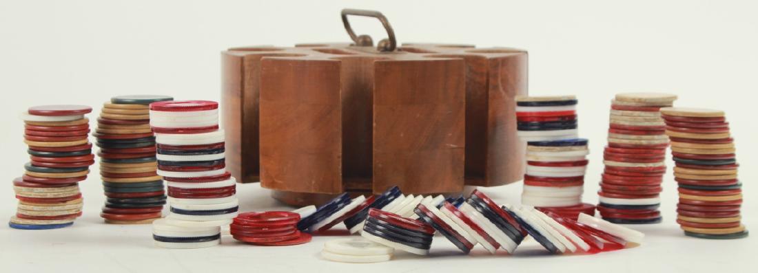 Vintage Wood  Poker Chip Caddie, Period Chips (1 of 8)