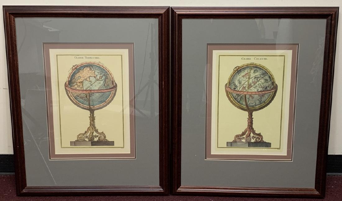 Framed Color Lithographs Globe Terrestre + Celeste (1 of 4)