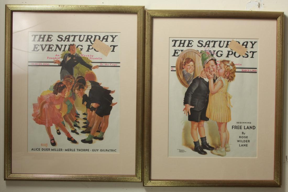 Pair Framed Saturday Evening Post Covers 1930's (1 of 10)