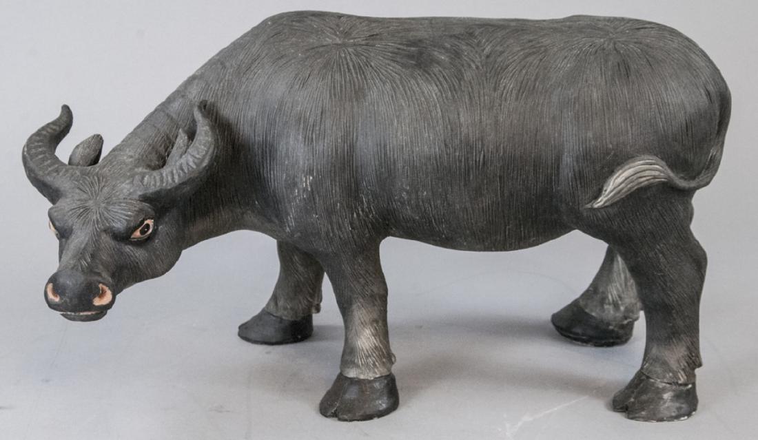 Large Chinese Pottery Statue of a Charging Buffalo (1 of 3)