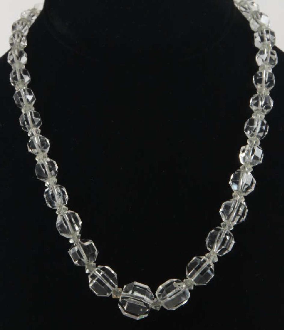 Antique Art Deco Sterling & Crystal Bead Necklace: Antique Art Deco Sterling & Crystal Bead Necklace. Strung on chain. Measures 18 inches in length.