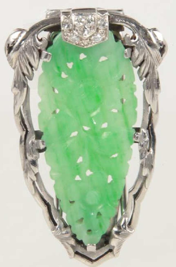 Antique Art Deco Chinese Jade & Diamond Gold Clip (1 of 11)