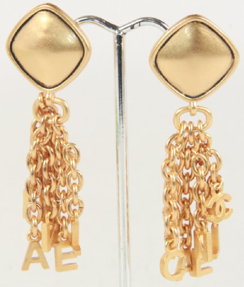 Pair of Vintage Chanel Gilt Metal Logo Earrings (1 of 3)