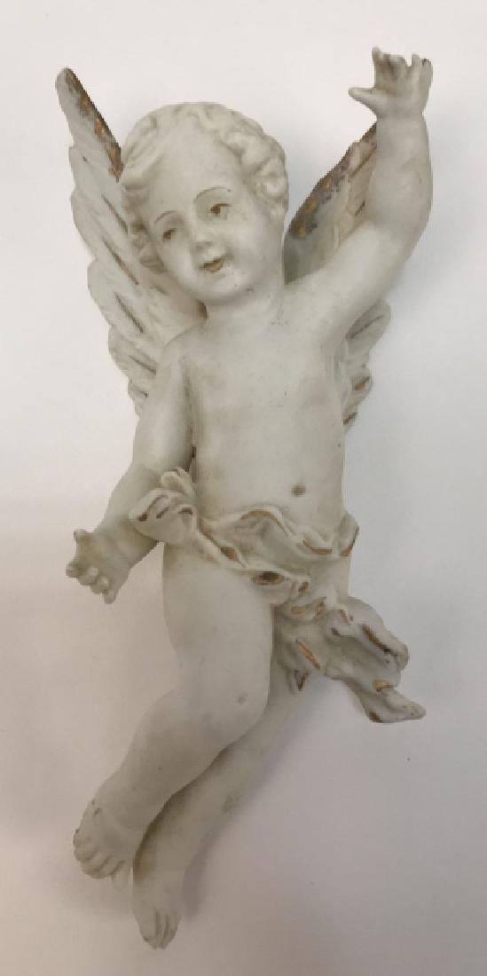 Antique Bisque Porcelain Cupid Cherub Wall Statue (1 of 4)